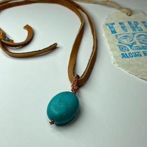 Turquoise Stone Necklace on Adjustable Leather Cord